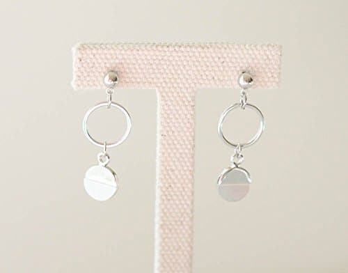 Tiny Sun & Moon Circle Dangle Earrings with Mother of Pearl_Silver Plated