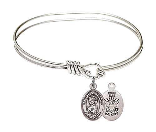 St. Christopher Navy Charm On A Child Sized 5 3/4 Inch Oval Eye Hook Bangle Bracelet
