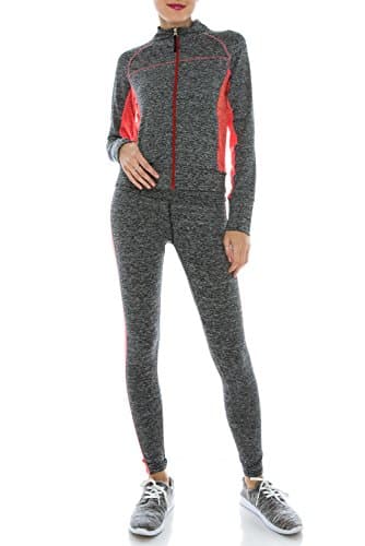 Verscos Women's Stretch 3 Pieces Compression Sets Jacket Tank Top Pant Leggings 65211