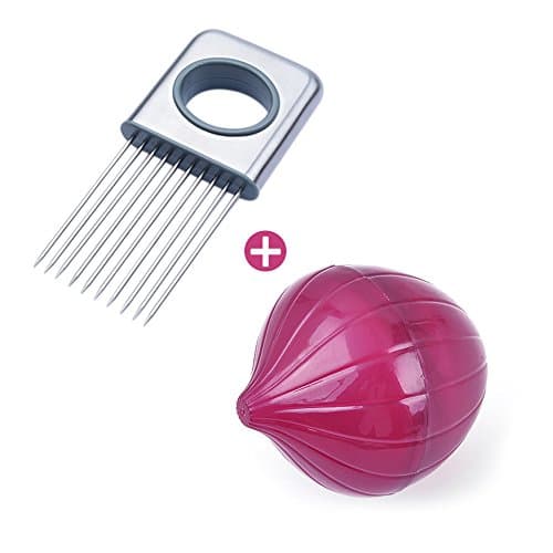 Onion Saver And Holder Set,2pcs Onions Serving Tools Keep Fresh And Safely To Slice,Stainless Steel Tomato Onion Slicer Lemon Cutter With 10 Even Prongs Easy Hold And Silcing Lemon Vegetable