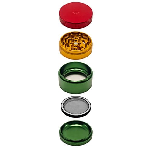 4 Piece Aluminum Herb Grinder with Interchangeable Mesh Screen By Interplanetary Development (2.5 Inch Super Weapon II, Rasta)