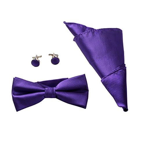 Men's Solid Formal Banded Pre-tied Bow Ties Set by GradeCode (Dark Purple)