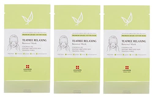 Leaders Cosmetics Insolution Tea Tree Relaxing Renewal Mask (Pack of 3) with Sugar Maple Extract, Hazel Bud Extract, Xanthan Gum and Walnut Leaf Extract, 1 ct.