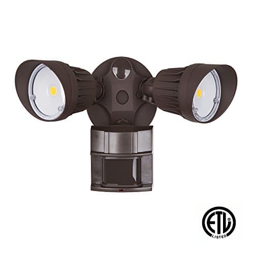 LED Security Light 20W Flood (100 Watt Replacement), Motion Sensor + Photocell, 1500 lm, 5000K (Daylight), Adjustable Head, Bronze, IP65, ETL Listed