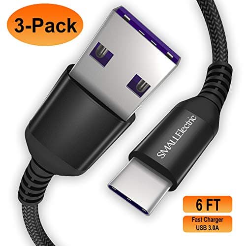 USB Type C Cable 3-Pack 6FT,SMALLElectric Extra Long Sync USB 2.0 Braided Cords USB A to C Fast Charger for Samsung Galaxy S9 Note 8,S8 Plus,Google Pixel,Nintendo Switch,Nexus,LG V30 V20 G6 5,OnePlus