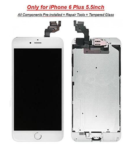 iPhone 6 Plus LCD Screen Replacement Digitizer Assembly with Proximity Sensor + Ear Speaker + Front Camera + Home Button + Screen Protector + Repair Tools - Not fit for iPhone 6S Plus or 6S (White)