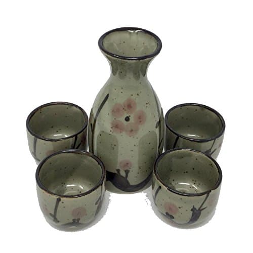 Japan Made 3.5 oz Bottle Serving Set for Cold and Hot Sake, with 4 Cups in Gift Box, Asian Oriental Japanese Saki Carafe Tokkuri Dispenser Traditional Drinking Glasses Ceramic, ASIN: B072C6HRJL