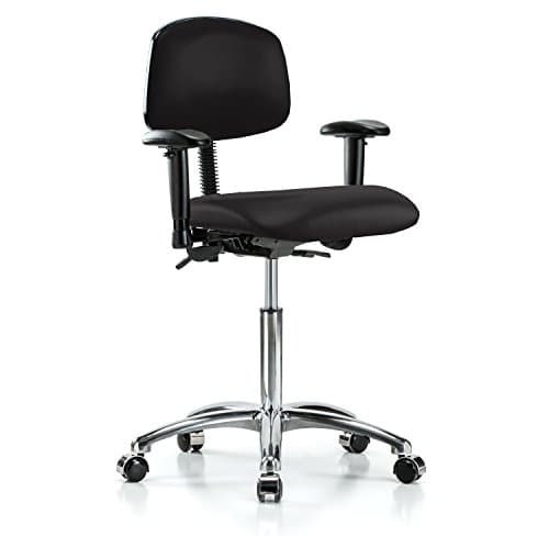 Perch Chrome Rolling Multi Task Swivel Chair for Hardwood or Tile Floors, Workbench Height, Black Vinyl