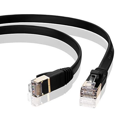 Cat 7 Ethernet Cable 10Ft, Tanbin Cat7 RJ45 Network Patch Cable Flat 10 Gigabit 600Mhz LAN Wire Cable Cord Shielded for Modem, Router, PC, Mac, Laptop, PS2, PS3, PS4, Xbox 360 – Black