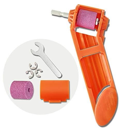 Drill Bit Sharpener Portable Diamond Drill Bit Sharpening Tool Corundum Grinding Wheel for Iron-based Drill Bits Fit Width Range 2-12.5mm, Include one Extra Corundum Grinding Wheel and Wrench(Orange)
