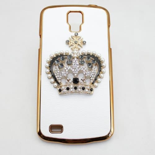 bling 3D case leather leopard cross shoe bow flower diamond crystal hard back cover for Samsung Galaxy S4 Active i9252 i537 i9295 (crown pearl)