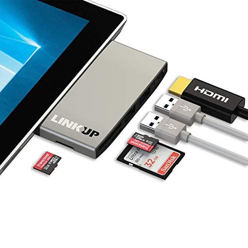 LINKUPSurface Pro 4 Compatible SD Card Micro Memory Reader Adapter Hub | 6-in-1 Docking Station | 4K HDMI 1x SD 2X MicroSD Card Slots, 2X USB-A 3.0 Ports | Designed for Microsoft Surface Pro 4