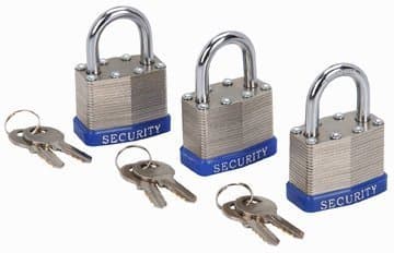 3 Piece 1-1/2" Keyed-alike Padlocks Each Key Opens All Three Steel-plate Padlocks