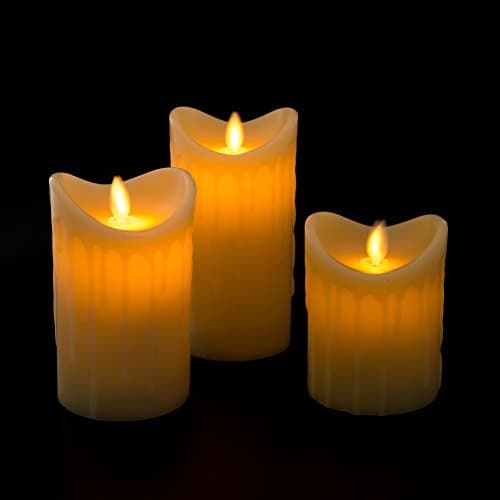 Flameless Candles, 8-Key Remote Control - 4/8 Hours Timer, Classic Pillar Moving Flame Real Wax Candles, Battery Powered, Ivory Color, Set of 3