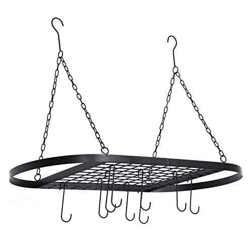 Camisin Hanging Pot Pan Rack for Ceiling, Ceiling Mounted Cookware Hanger Organizer with 10 Hooks for Home Kitchen Household