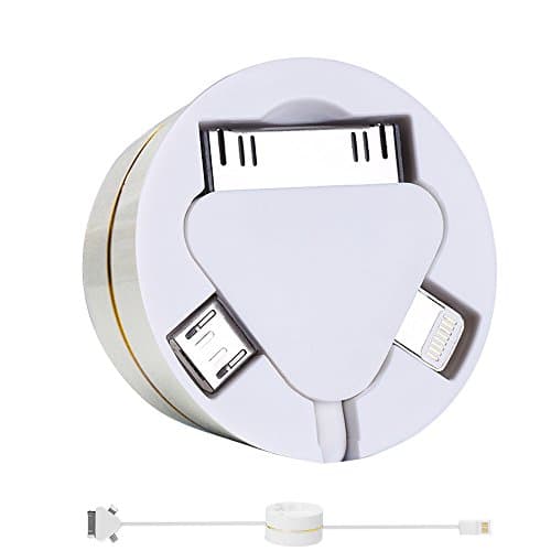 Lauco Portable 3-In-1 Data Cable, 80CM Sync &amp; Charge Retractable Cable with 8 Pin Lightning / 30 Pin / Micro USB Android Cable for iPhone iPad Nexus Samsung Sony LG - Gold