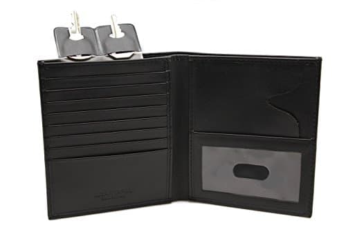 Leather wallet for men Biker Chain wallet with Snap Rustic Brown Two tone J001 (Black Shinny 53-29)