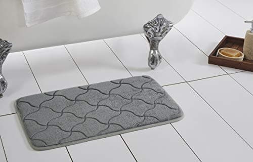 HOMEWARDS (Set of 2 Pieces) Super Soft Embossed Pattern Rectangular Shape Memory Foam Polyester Bath Mat - 16"x24", Grey