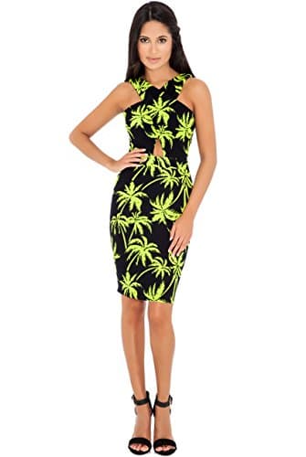 Palm Tree Print Cross Over Front Dress