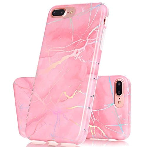 iPhone 8 Plus/iPhone 7 Plus Case，Gooyu Shiny Change Colour Marble Design Clear Bumper Glossy TPU Soft Rubber Silicone Cover Phone Case for iPhone 7 Plus / iPhone 8 Plus（Pink）