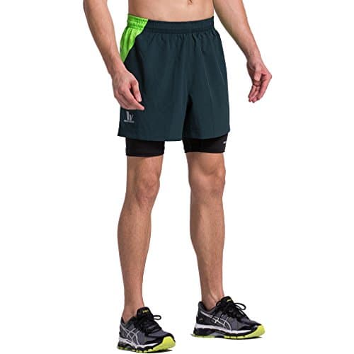 Men's 2 in 1 Training Woven Shorts with Compression Lining Dark Green X-Large = US Size Large