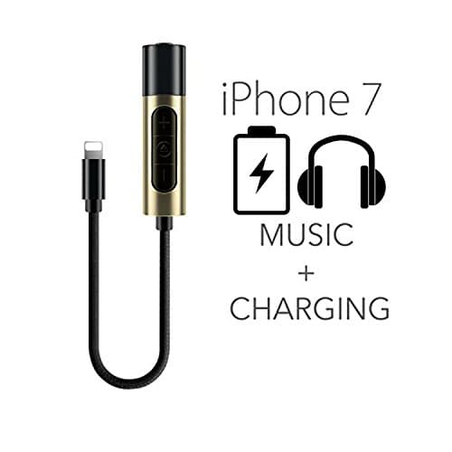 iPhone 7/7 Plus Lightning to 3.5mm Power Audio Charge Headphone Jack Adapter Cable - Lightning Charging Port and Music Controller (no mic) Converter (black)