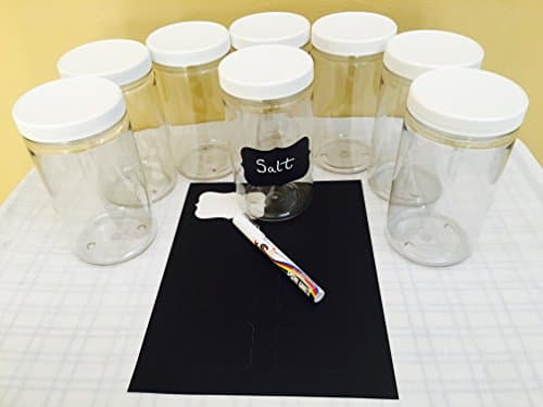 32 Oz Plastic Jars with lids, wide mouth, Bulk Pack of 8, Clear Round Jar & White Lid,-Made in USA