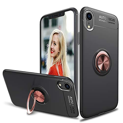 lovpec Soft iPhone XR Case, [Ring Series] Slim Thin 360 Degree Rotating Ring Kickstand with Magnetic Shockproof Protective Phone Case Cover Compatible with iPhone XR (2018) 6.1 inch (Pink)