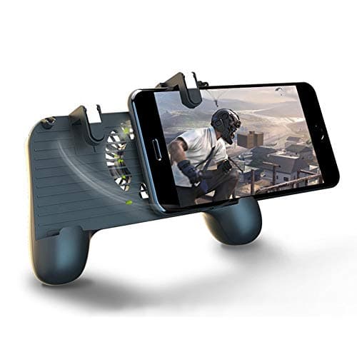 PUBG Mobile Game Controller Gamepad for iPhone iOS 6, 6 Plus, 6S, SE, 7, 7 Plus, 8, 8 Plus, iPhone X, and Android Phones with Mobile Claw Triggers, Power Bank, and Built-in Cooling Fan