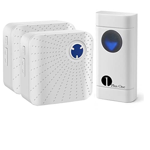 Wireless Doorbell, 1PlusOne Waterproof Door Chime Kit Includes Push Button Transmitter and Plug-In Receiver, Operating over 1000 feet Range, 52 Melodies, 4 Level Volume, CD Quality Sound and LED Flash