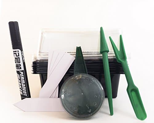 Seed Germination Kit by Ex Situ Works 10 Sets of Plastic Trays with Clear Dome and Base 6-cells Seedling Tray includes Plant Tag Seed Dispenser Planting Tools