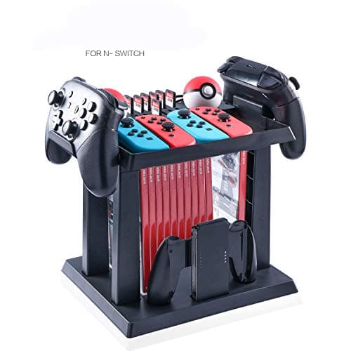 HagiNu Multifunctional Desk Mount Bracket Game Disk Storage Tower Holder Stand for Nintendo Switch Console Accessory 2 Poke Ball Plus Controllers Stand Holder