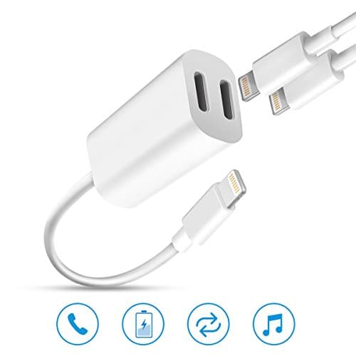 iPhone 7 / 8 / X Adapter &amp; Splitter, Headphone Audio &amp; Charge Lightning Adapter Cable with Dual Lightning Ports for iPhone 7/7 plus/8/8 Plus/X and iOS 10.3 or Later … (white)