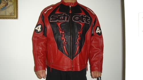 Schott Red Leather Flame Racing Motorcycle Jacket