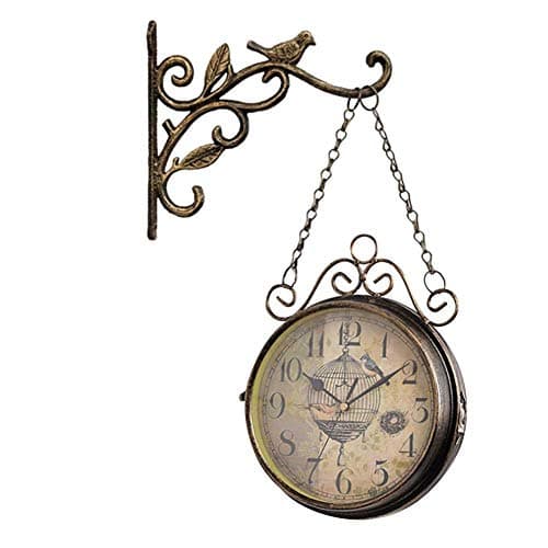 energeti Double-sided Wall Clock Station Retro Dial with Stem Fixing Pendulum for Indoor Outdoor Home Garden Living Room