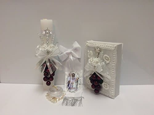 First communion candle set with grape details