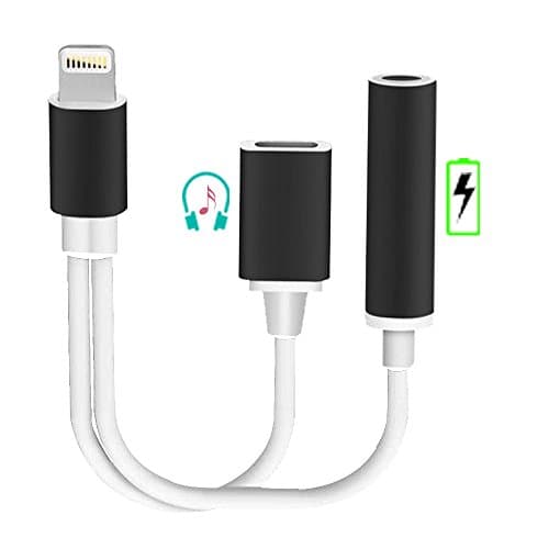 iphone 7 Lightning Adapter 2 In 1 Headphone Jack Adapter Charger Cable Lightning For iphone 6 6s 7 7 plus [black] Support IOS 10.3