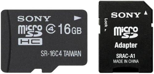 Sony SR16A4 - Flash Memory Card (microSDHC to SD Adapter Included) - 16 GB - Class 4 - microSDHC - for Action Cam-HDR-AS10, HDR-AS15, Handycam HDR-CX250E, HDR-PJ580V, HDR-PJ580VE