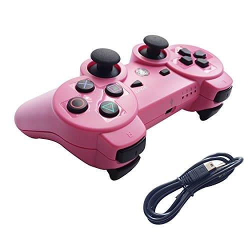 Tevodo Wireless Bluetooth Controller For PS3 Double Shock - Bundled with USB charge cord?Pink?