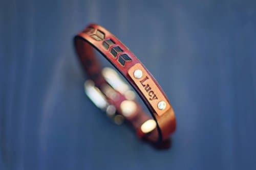 Personalized Leather Small Dog Collar, Custom Leather Tiny Dog Collar, Tribal stamp, personalized gift, Brown Stain, Name personalization