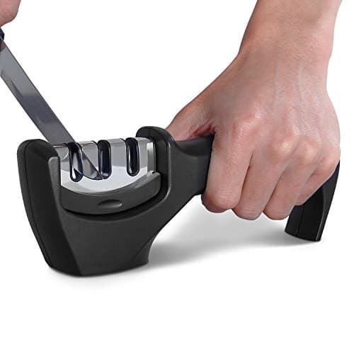 Professional Kitchen Knife Sharpener - 3-Stage Knife Sharpening Wheel System, Square Multifunctional Sharpener, Black