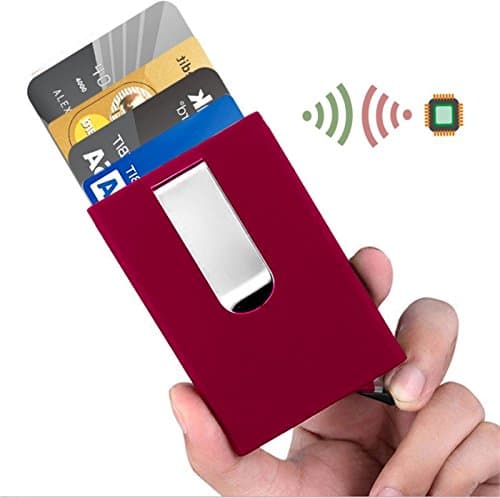 Antitheft Men Metal Wallets RFID Blocking Protection Slim Minimalist Business Card Holder Credit Card Case Rubber band … (Red Style, Rfid Blocking)