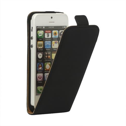 XAiOX Apple iPhone 5 5S Genuine Leather Vertical Magnetic Leather Case Cover (Black)