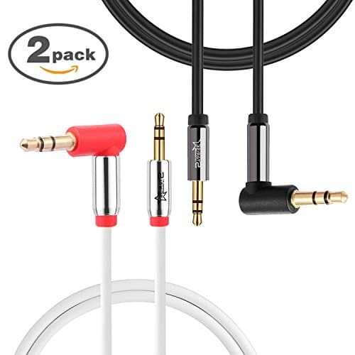 Starise 2 Pack Aux Cable 90 Degree 2 Feet - 3.5mm Male to Male Right Angle Stereo Audio Cable