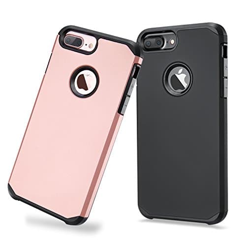 Toobe iPhone 7 Case Ultra Slim Anti-Scratch Protective Armor Shock Absorbing Heavy Duty Dual Layer Shockproof Case Dropproof Protection With Tempered Glass ,2Pack(Black X 1 + RoseGold X 1)