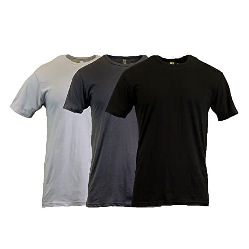100% Cotton Solid Color 3-items Bundle Men's Crew / Round Neck T-Shirts Assorted Color Pack (L, Black / Charcoal / Silver)