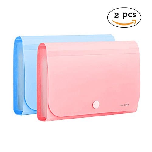 OffKits Expanding File Folder A6 According Folder Organizer Mini PP Wallet for Coupons,Receipt,Checks,Cards,Tax,Changes and Document,12 Pockets with Index Tabs And Snapper,7x4.5 Inches (Pink+Blue)
