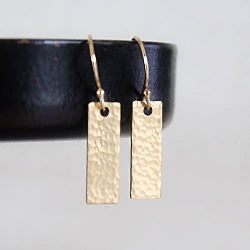 Tiny Hammered Bar Earrings, 14k Gold Filled Small Rectangle Earrings, Classic Everyday Earrings