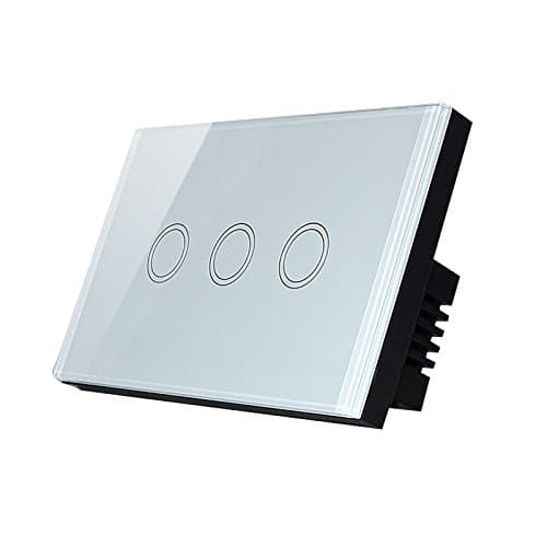 FNADO Smart Wall Light Switch, 3 Gang 2 Way Remote Control Crystal Glass Touch Panel Master Switch, LED Indicator, Light Touch Screen Switch (AC110-240V)