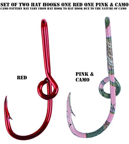 Two Eagle Claw Pink &amp; Camo and Red Hat Hook Fish hook for Hat Camo Fish Hook Money/Tie Clasp - Set of Two Hooks one Pink &amp; Camo and one Red